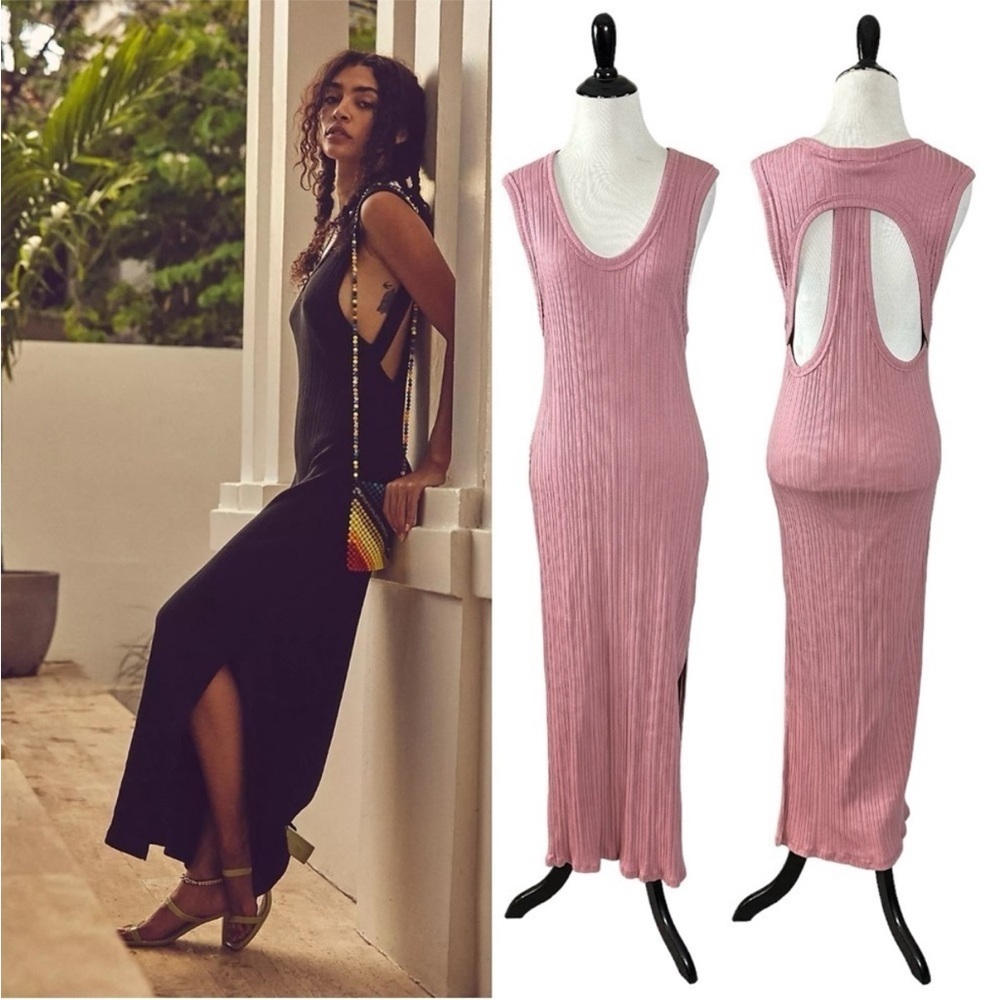 NWOT Free People Beach Wave Wash cutout ribbed Maxi in Mauve - Picture 2 of 7